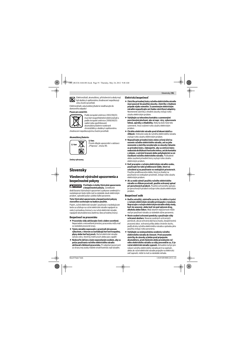 Slovensky | Bosch GBH 18 V-EC Professional User Manual | Page 91 / 180