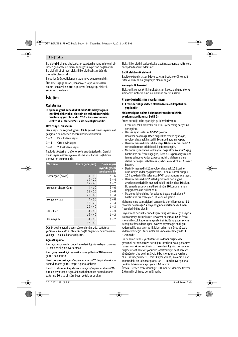 Işletim | Bosch GMF 1600 CE Professional User Manual | Page 114 / 255