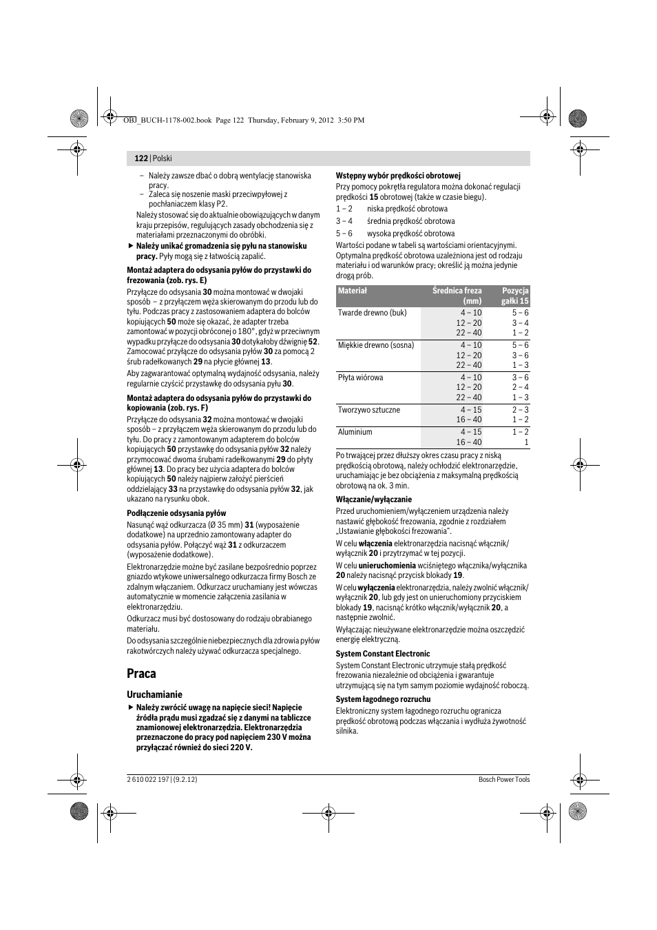 Praca | Bosch GMF 1600 CE Professional User Manual | Page 122 / 255