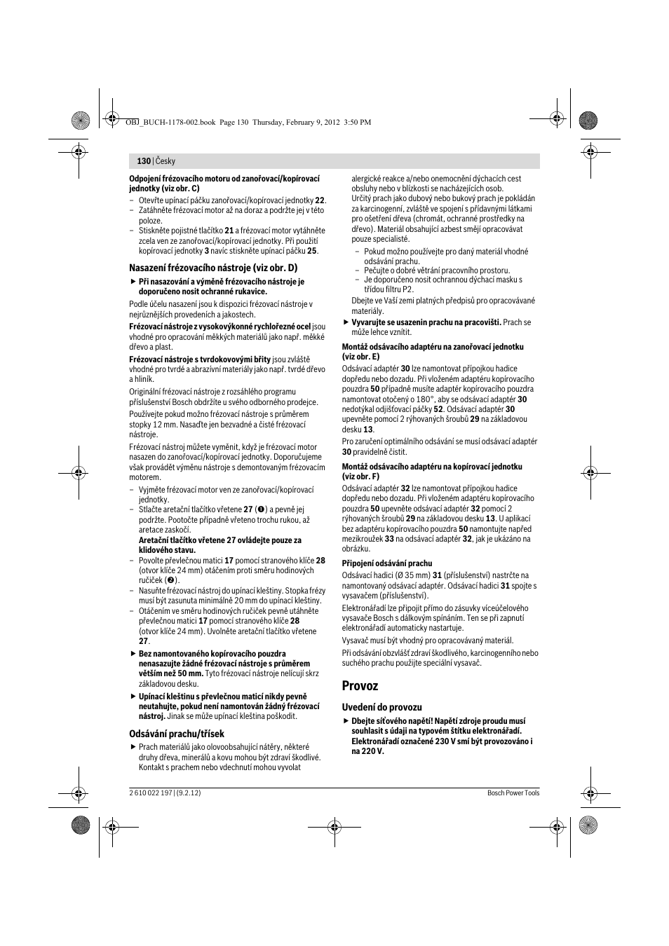 Provoz | Bosch GMF 1600 CE Professional User Manual | Page 130 / 255