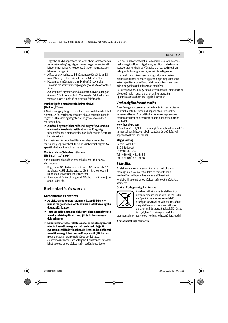 Karbantartás és szerviz | Bosch GMF 1600 CE Professional User Manual | Page 151 / 255