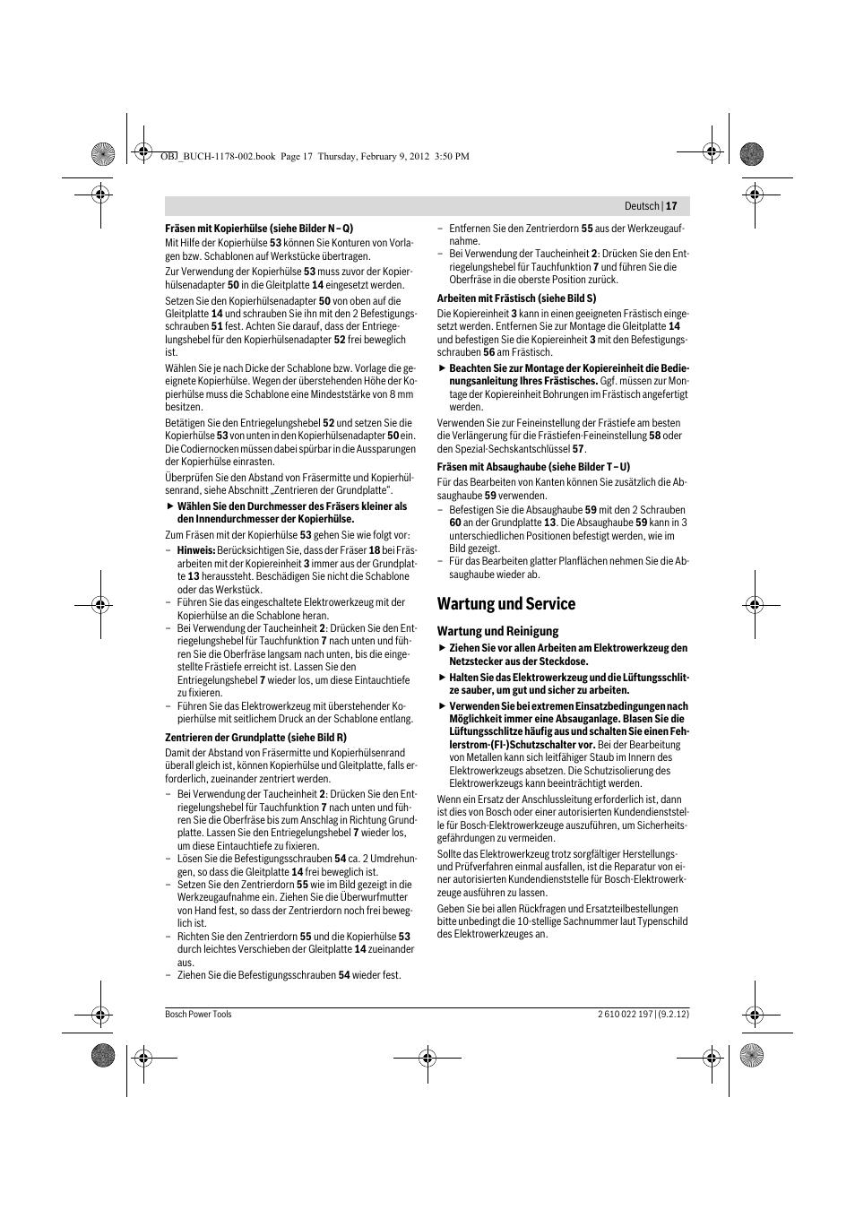 Wartung und service | Bosch GMF 1600 CE Professional User Manual | Page 17 / 255