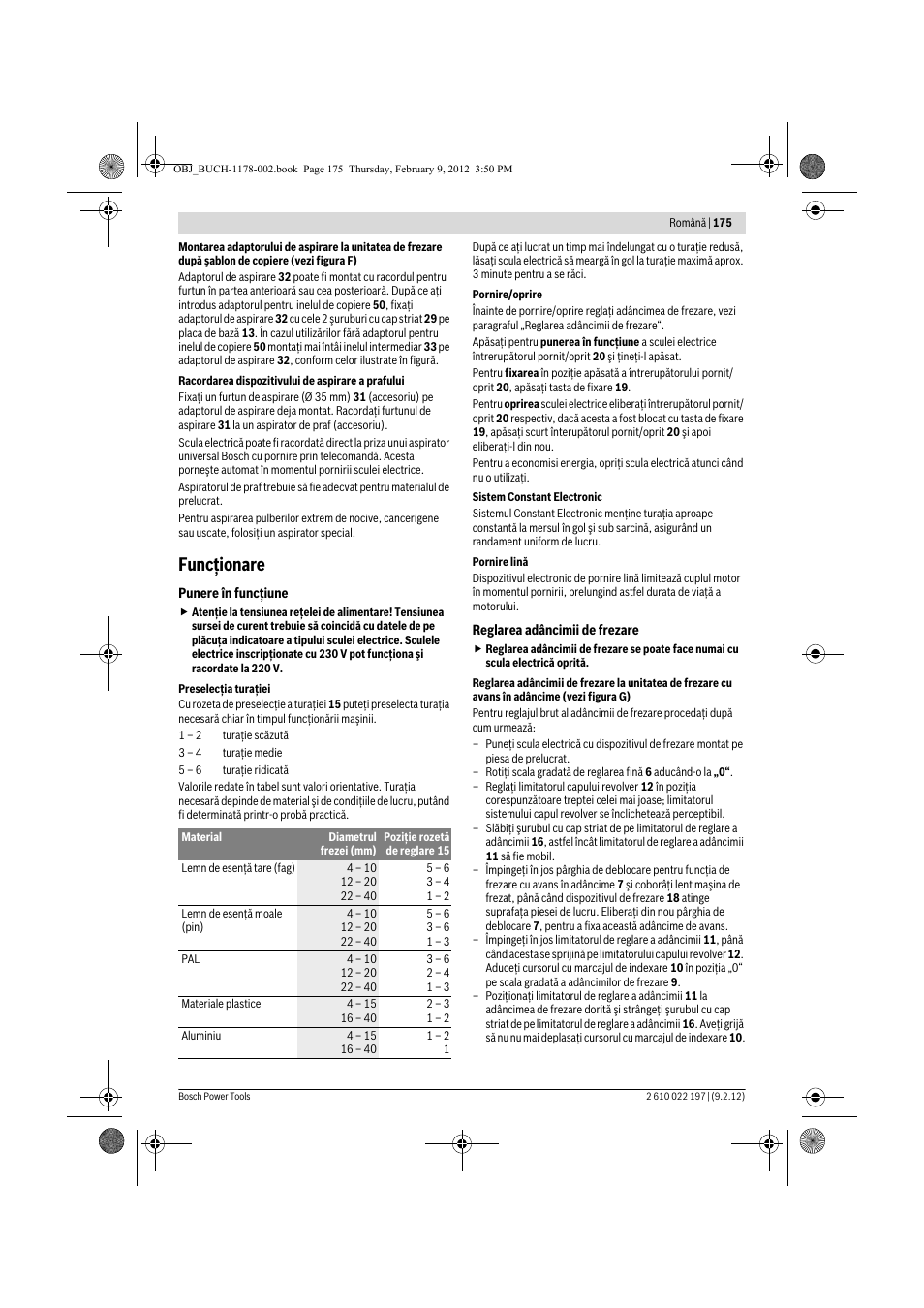 Funcţionare | Bosch GMF 1600 CE Professional User Manual | Page 175 / 255