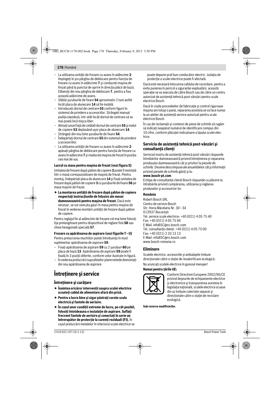 Întreţinere şi service | Bosch GMF 1600 CE Professional User Manual | Page 178 / 255