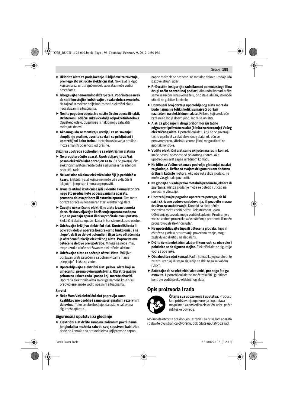 Opis proizvoda i rada | Bosch GMF 1600 CE Professional User Manual | Page 189 / 255