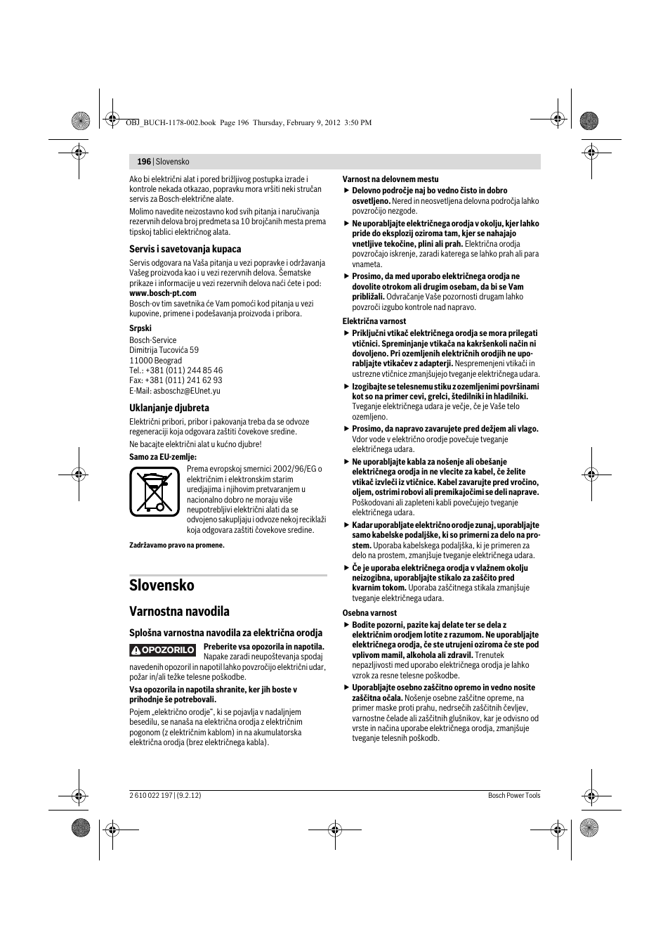Slovensko, Varnostna navodila | Bosch GMF 1600 CE Professional User Manual | Page 196 / 255