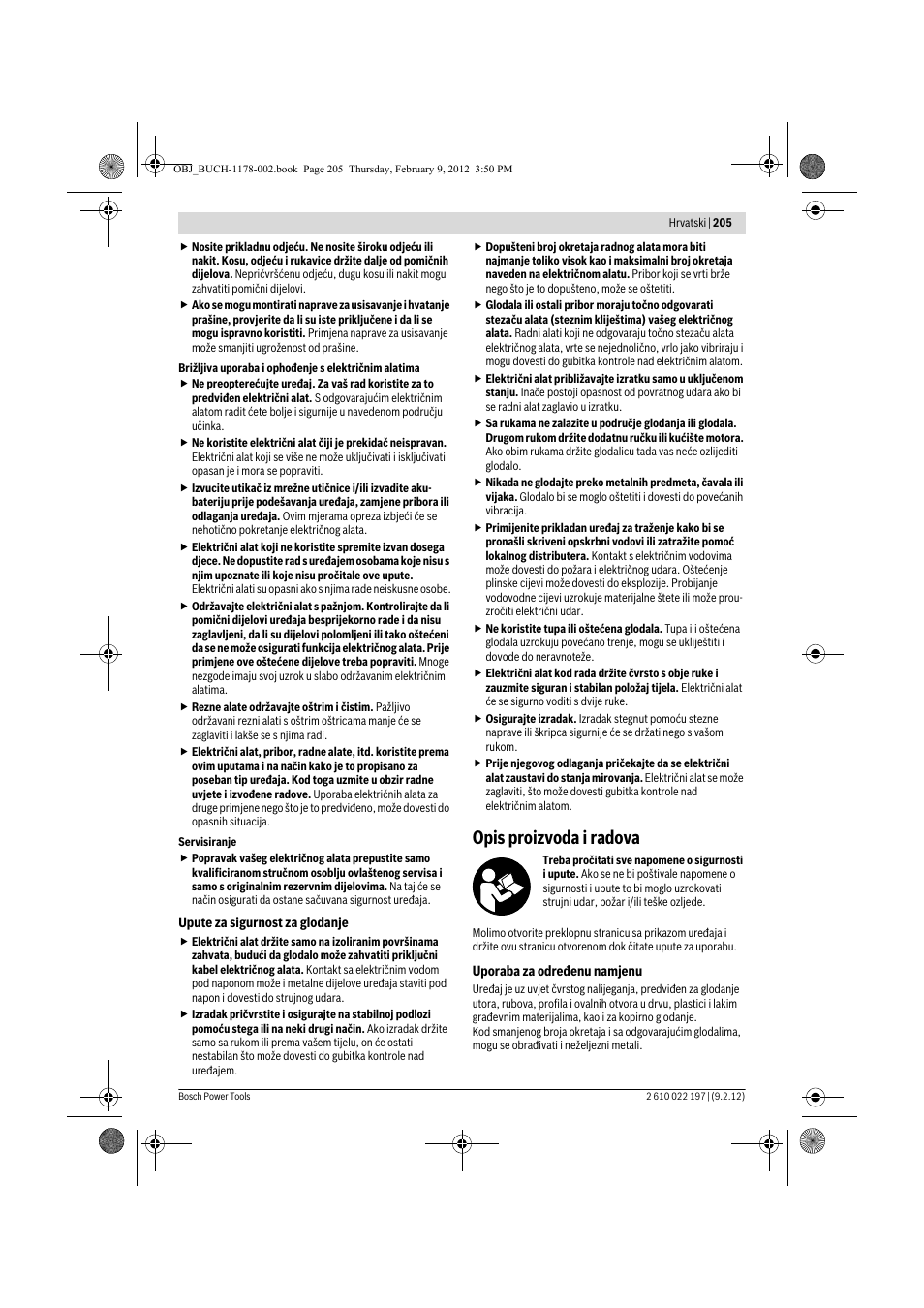 Opis proizvoda i radova | Bosch GMF 1600 CE Professional User Manual | Page 205 / 255