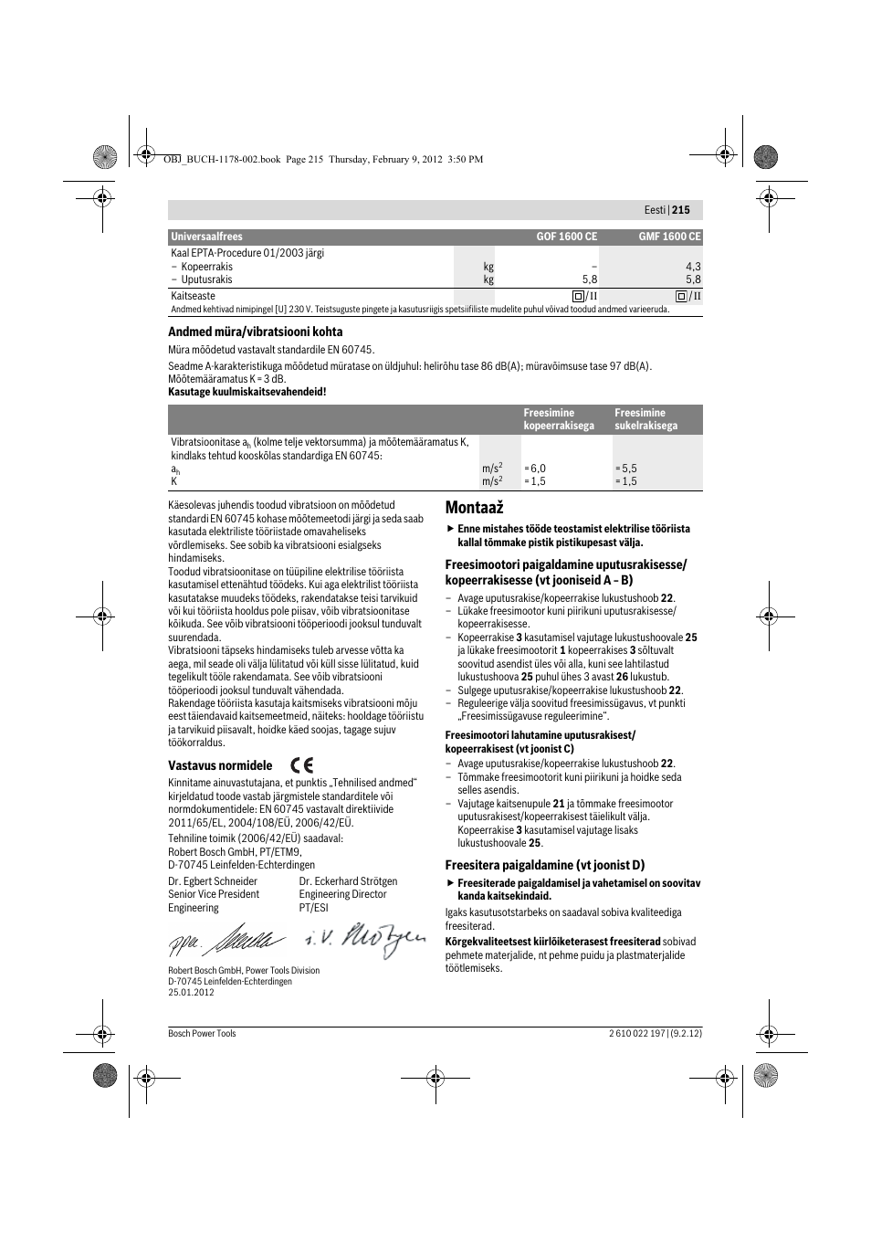 Montaaž | Bosch GMF 1600 CE Professional User Manual | Page 215 / 255