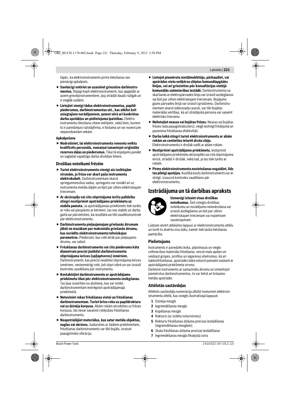Izstrādājuma un tā darbības apraksts | Bosch GMF 1600 CE Professional User Manual | Page 221 / 255