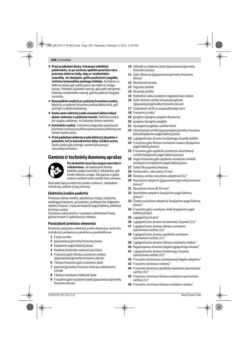 Gaminio ir techninių duomenų aprašas | Bosch GMF 1600 CE Professional User Manual | Page 230 / 255