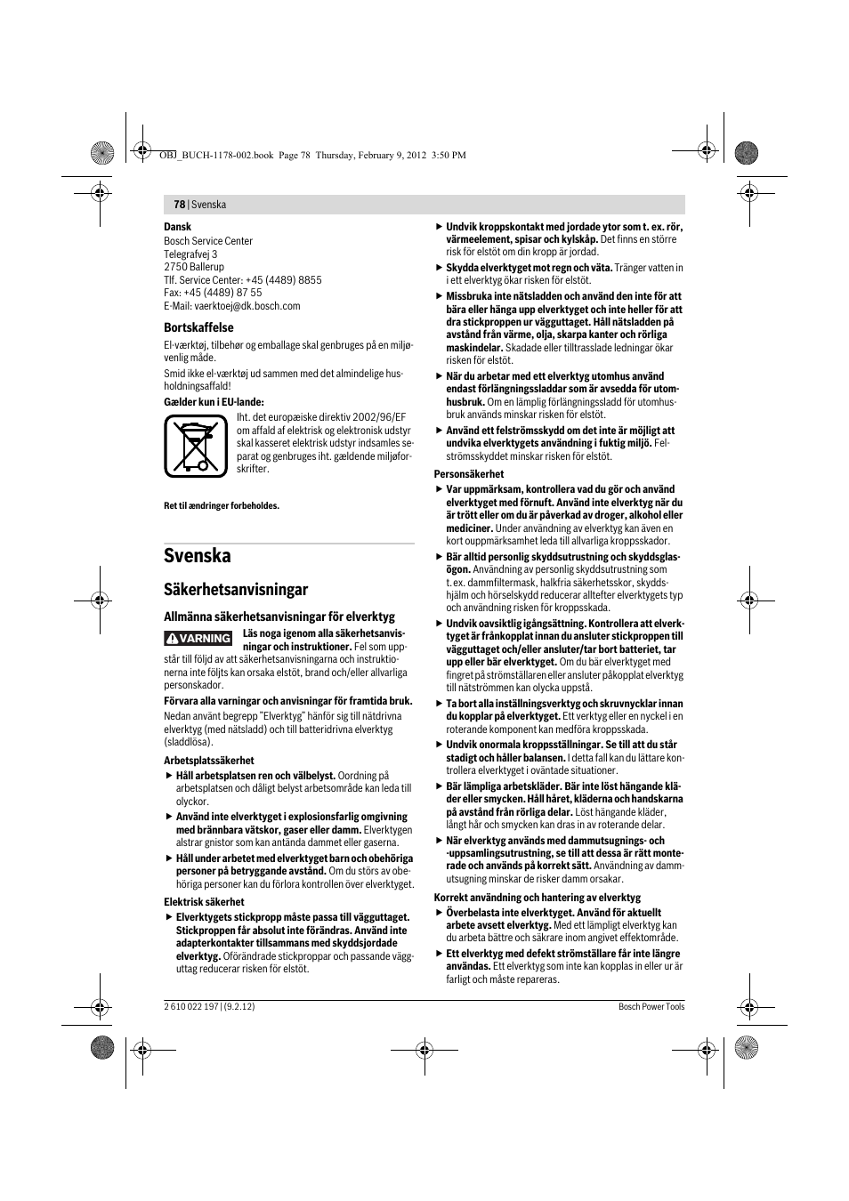 Svenska, Säkerhetsanvisningar | Bosch GMF 1600 CE Professional User Manual | Page 78 / 255