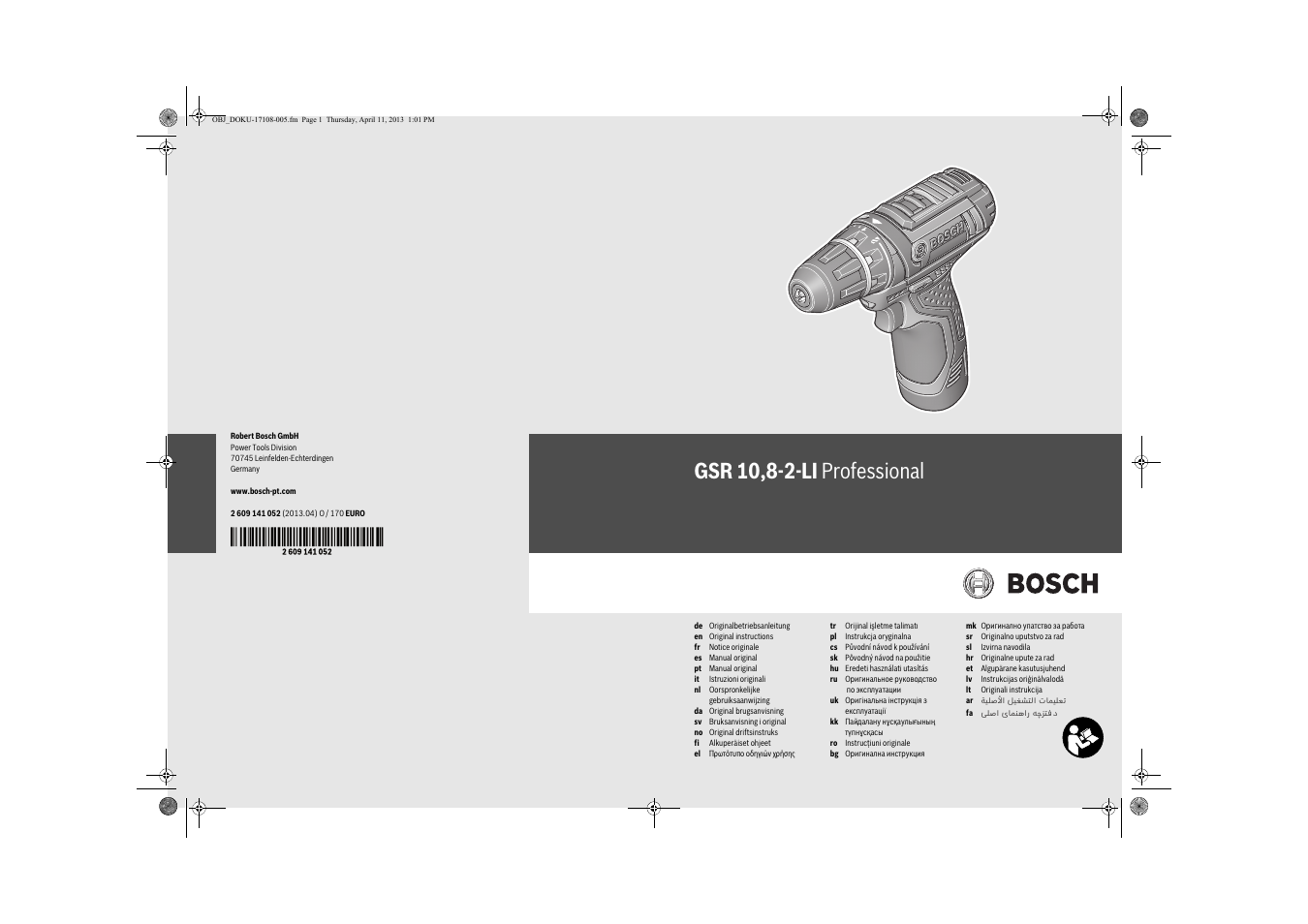 Bosch GSR 10,8-2-LI Professional User Manual | 169 pages