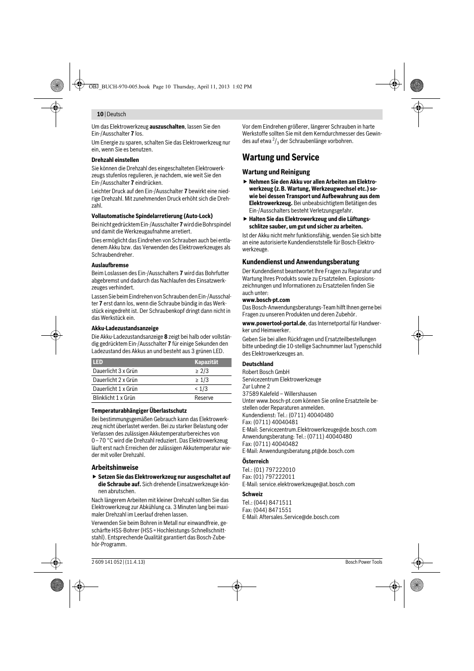 Wartung und service | Bosch GSR 10,8-2-LI Professional User Manual | Page 10 / 169