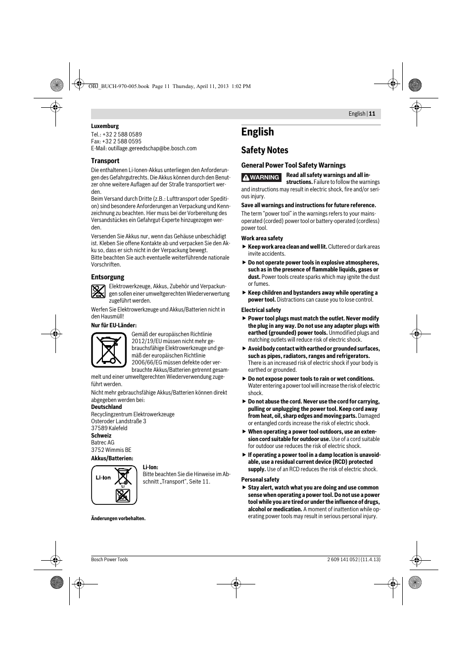 English | Bosch GSR 10,8-2-LI Professional User Manual | Page 11 / 169