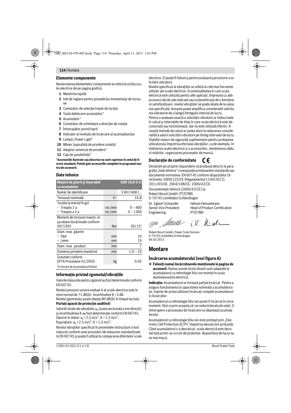 Montare | Bosch GSR 10,8-2-LI Professional User Manual | Page 114 / 169