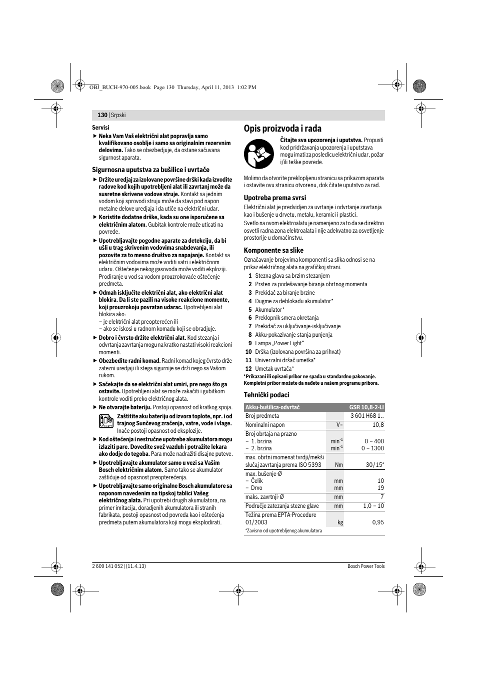 Opis proizvoda i rada | Bosch GSR 10,8-2-LI Professional User Manual | Page 130 / 169