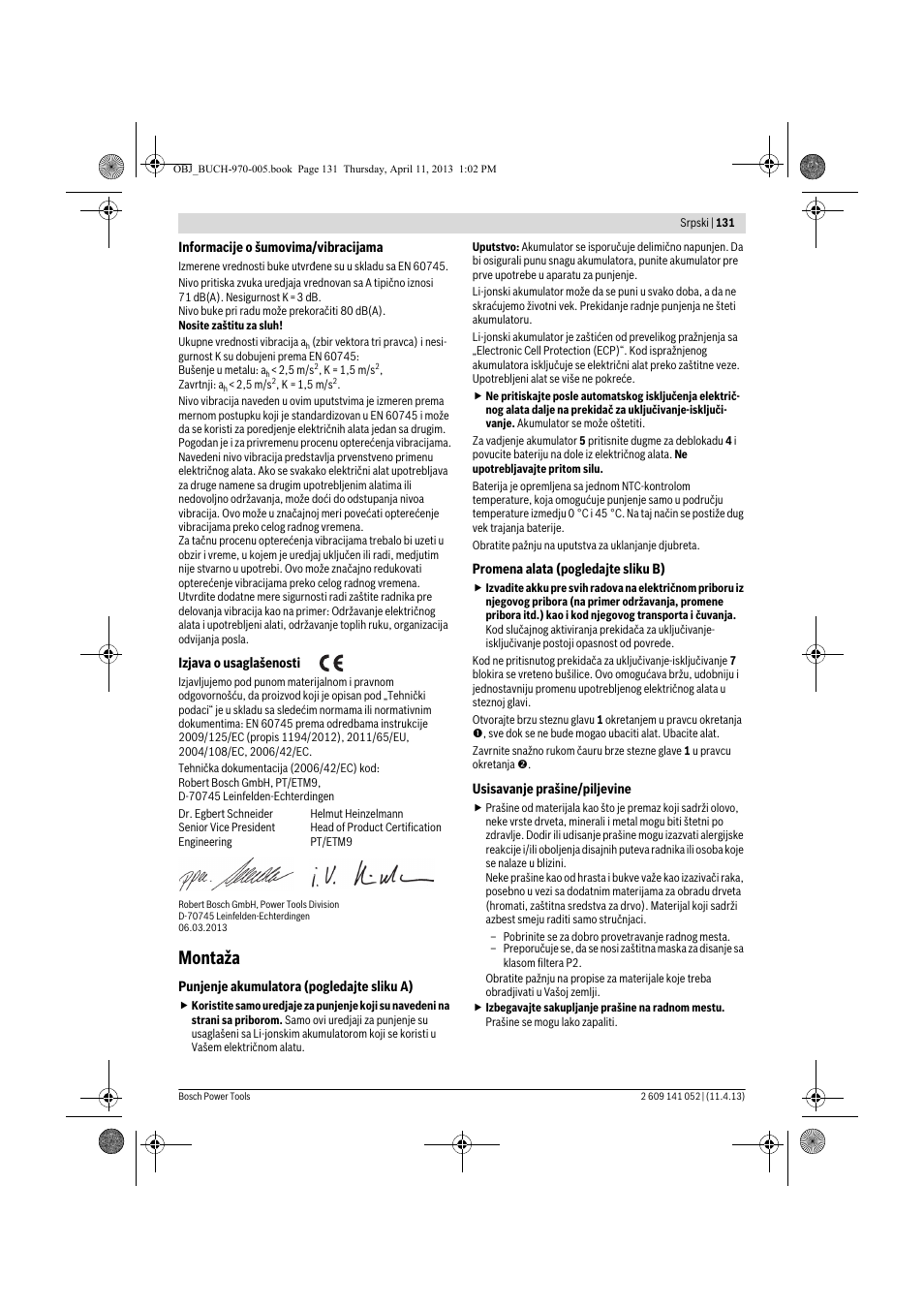 Montaža | Bosch GSR 10,8-2-LI Professional User Manual | Page 131 / 169