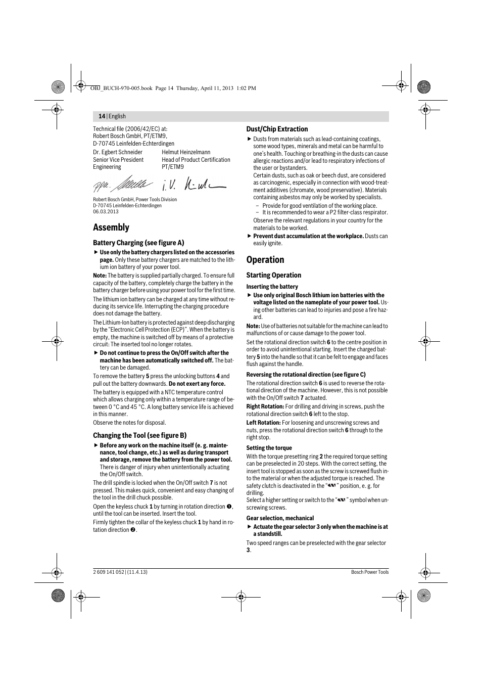 Assembly, Operation | Bosch GSR 10,8-2-LI Professional User Manual | Page 14 / 169