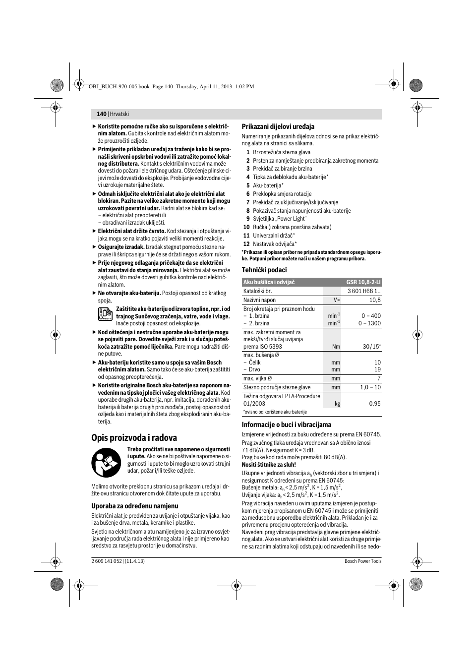 Opis proizvoda i radova | Bosch GSR 10,8-2-LI Professional User Manual | Page 140 / 169