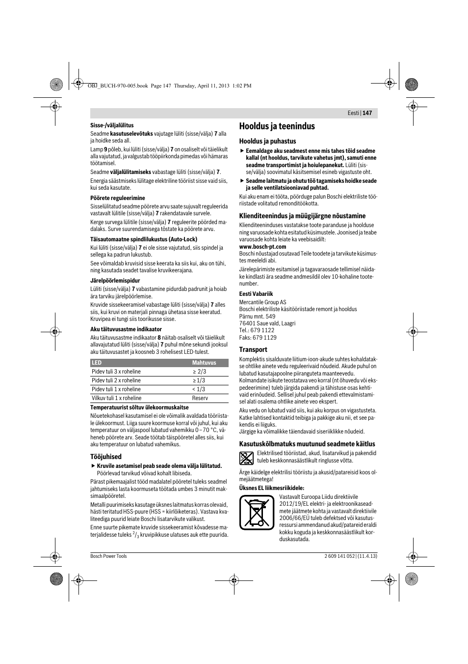 Hooldus ja teenindus | Bosch GSR 10,8-2-LI Professional User Manual | Page 147 / 169