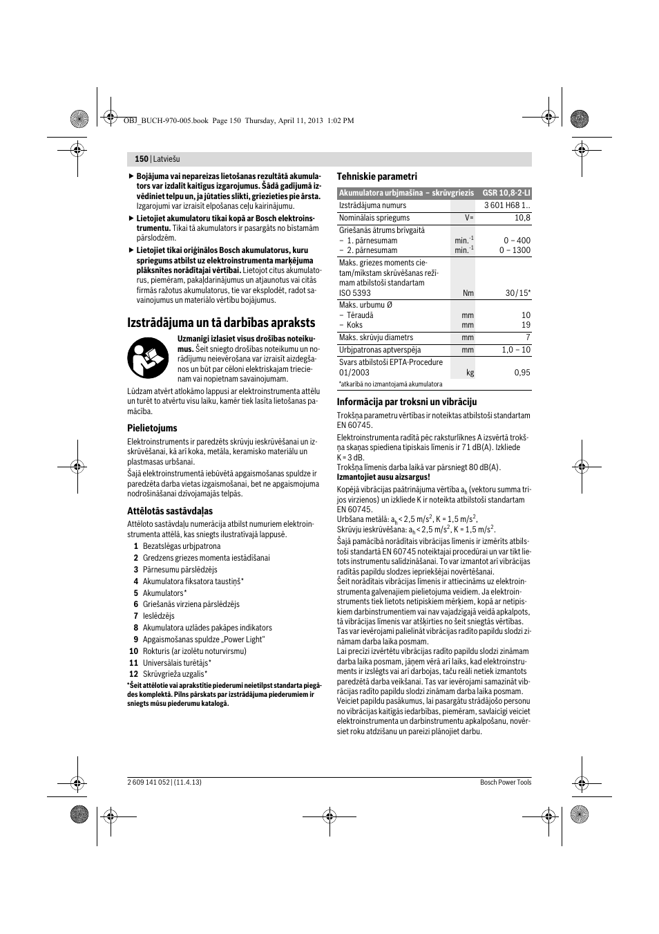 Izstrādājuma un tā darbības apraksts | Bosch GSR 10,8-2-LI Professional User Manual | Page 150 / 169