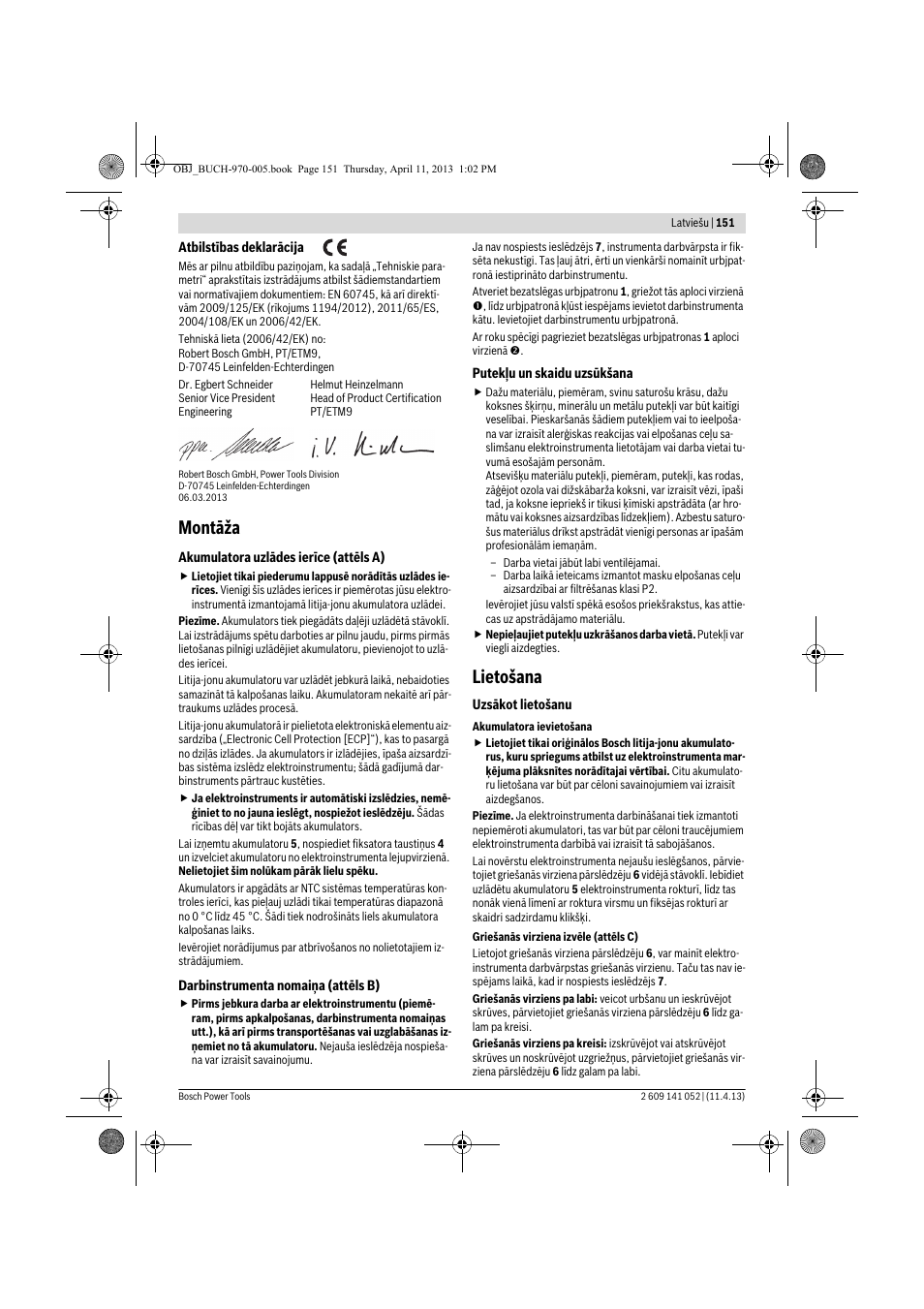 Montāža, Lietošana | Bosch GSR 10,8-2-LI Professional User Manual | Page 151 / 169