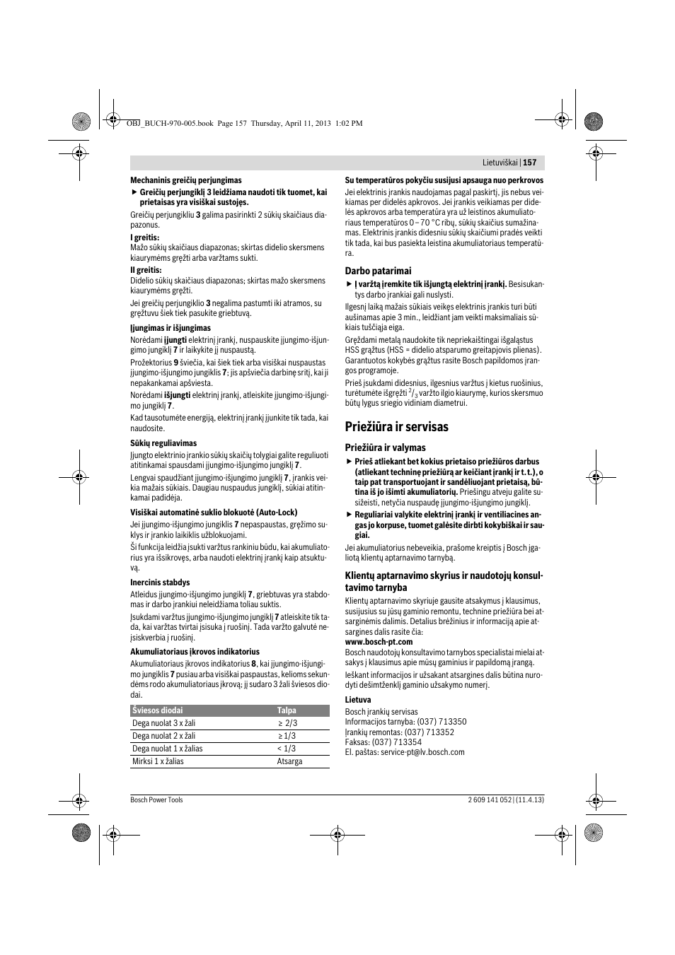 Priežiūra ir servisas | Bosch GSR 10,8-2-LI Professional User Manual | Page 157 / 169