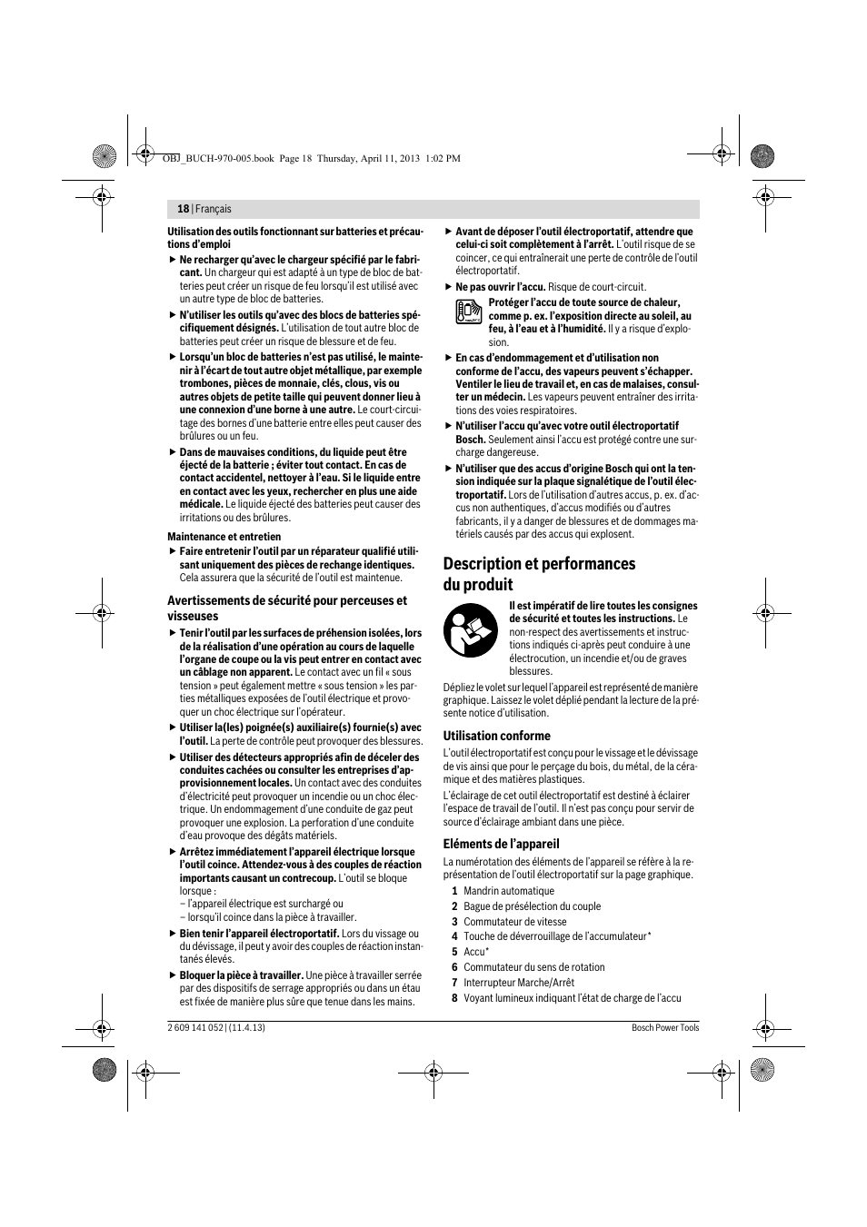 Description et performances du produit | Bosch GSR 10,8-2-LI Professional User Manual | Page 18 / 169