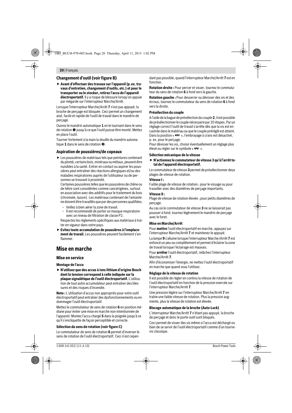 Mise en marche | Bosch GSR 10,8-2-LI Professional User Manual | Page 20 / 169