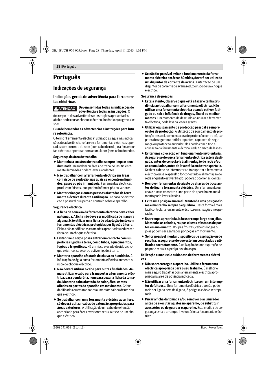 Português, Indicações de segurança | Bosch GSR 10,8-2-LI Professional User Manual | Page 28 / 169