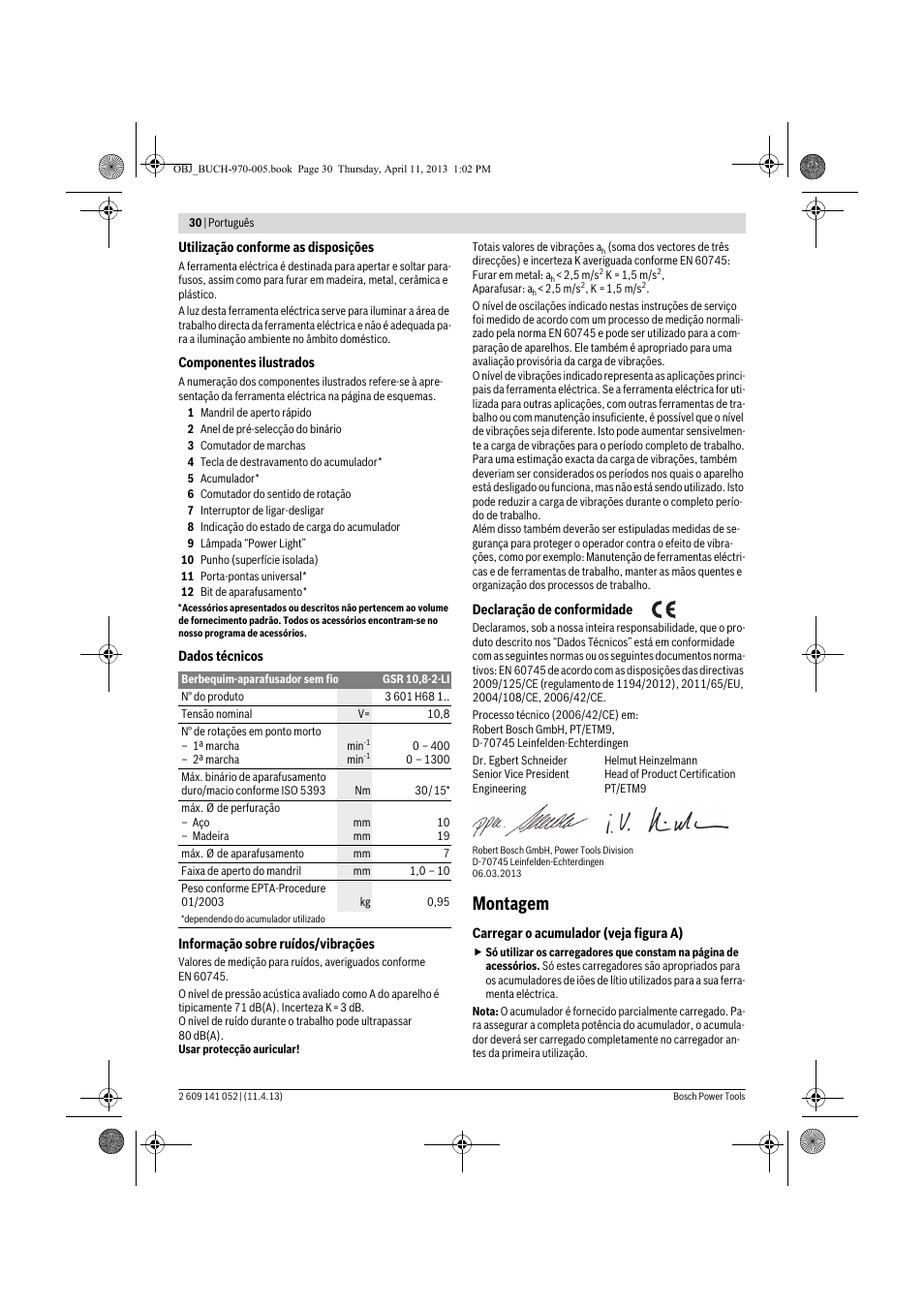 Montagem | Bosch GSR 10,8-2-LI Professional User Manual | Page 30 / 169