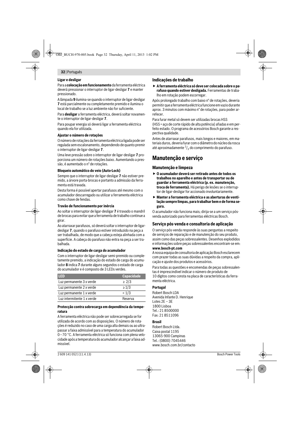 Manutenção e serviço | Bosch GSR 10,8-2-LI Professional User Manual | Page 32 / 169