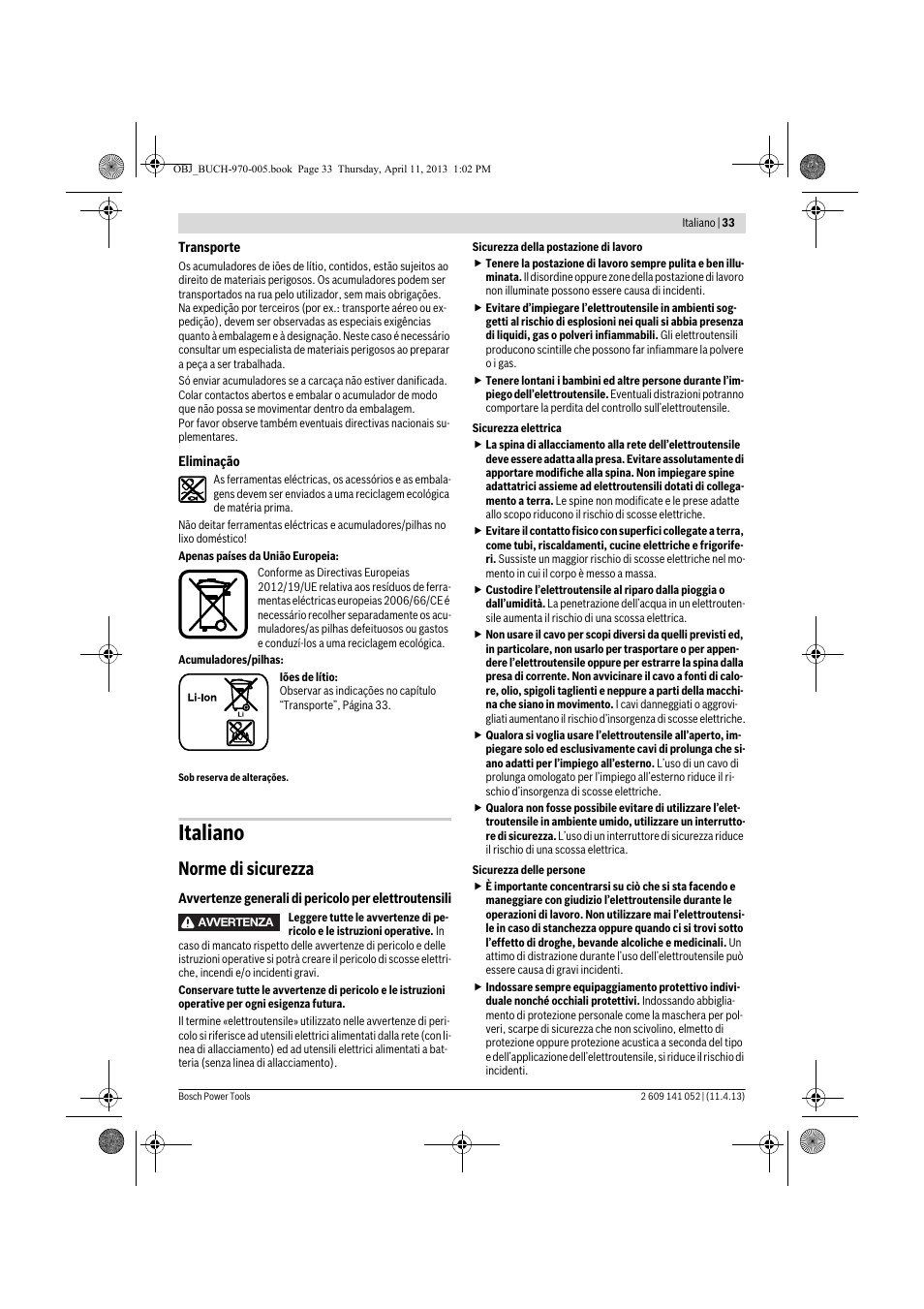 Italiano, Norme di sicurezza | Bosch GSR 10,8-2-LI Professional User Manual | Page 33 / 169