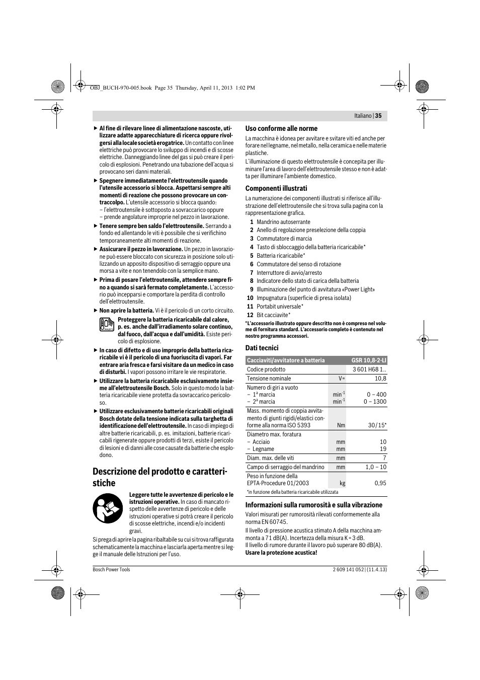 Descrizione del prodotto e caratteri- stiche | Bosch GSR 10,8-2-LI Professional User Manual | Page 35 / 169