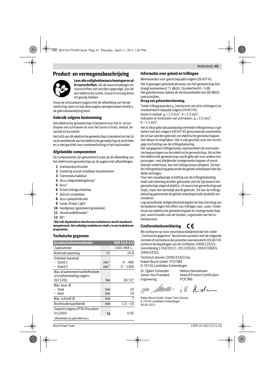 Product- en vermogensbeschrijving | Bosch GSR 10,8-2-LI Professional User Manual | Page 41 / 169