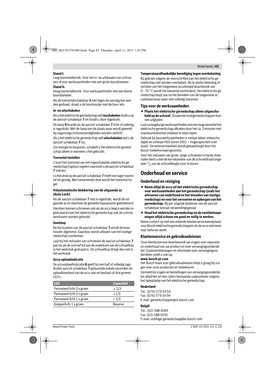 Onderhoud en service | Bosch GSR 10,8-2-LI Professional User Manual | Page 43 / 169