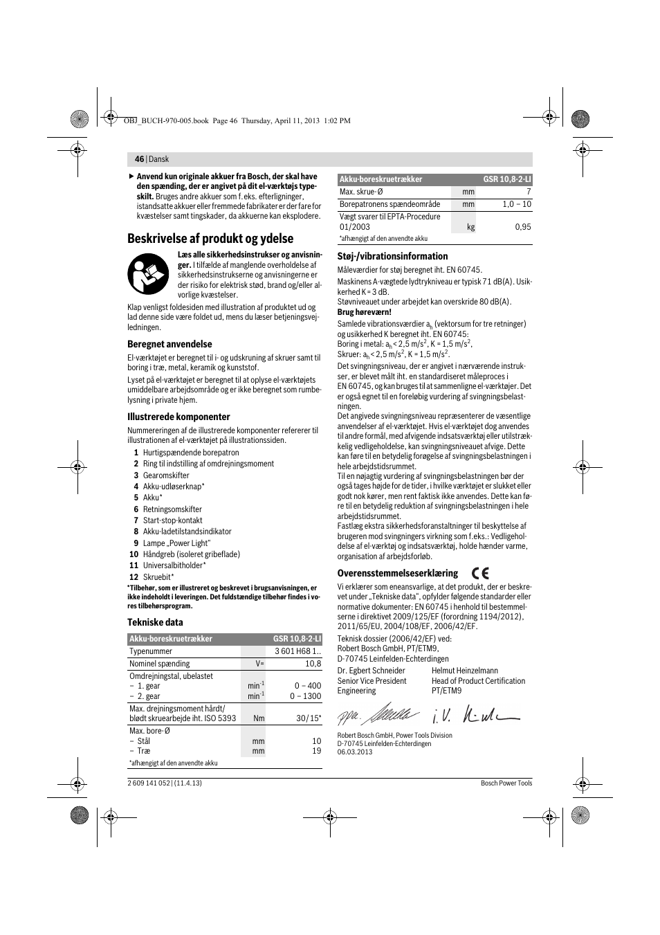 Beskrivelse af produkt og ydelse | Bosch GSR 10,8-2-LI Professional User Manual | Page 46 / 169