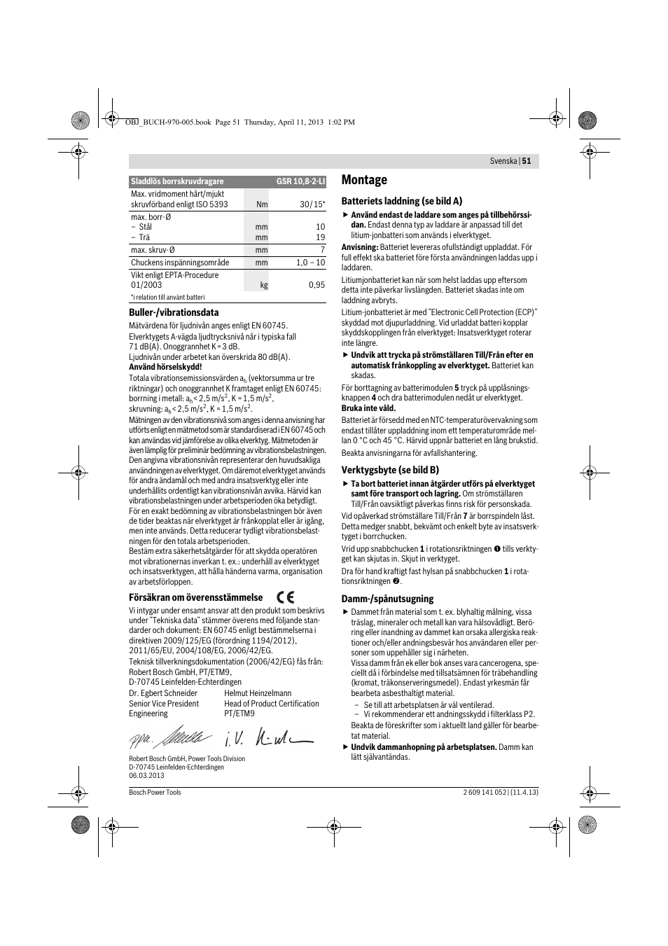 Montage | Bosch GSR 10,8-2-LI Professional User Manual | Page 51 / 169