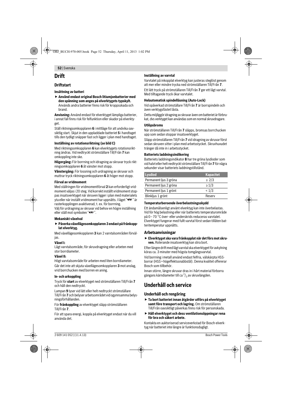 Drift, Underhåll och service | Bosch GSR 10,8-2-LI Professional User Manual | Page 52 / 169