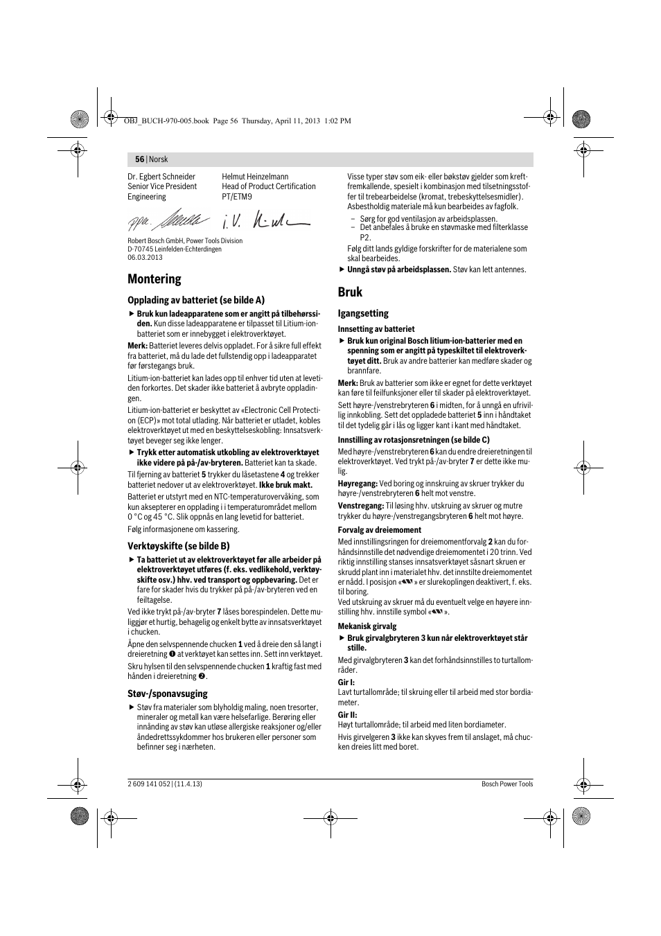 Montering, Bruk | Bosch GSR 10,8-2-LI Professional User Manual | Page 56 / 169