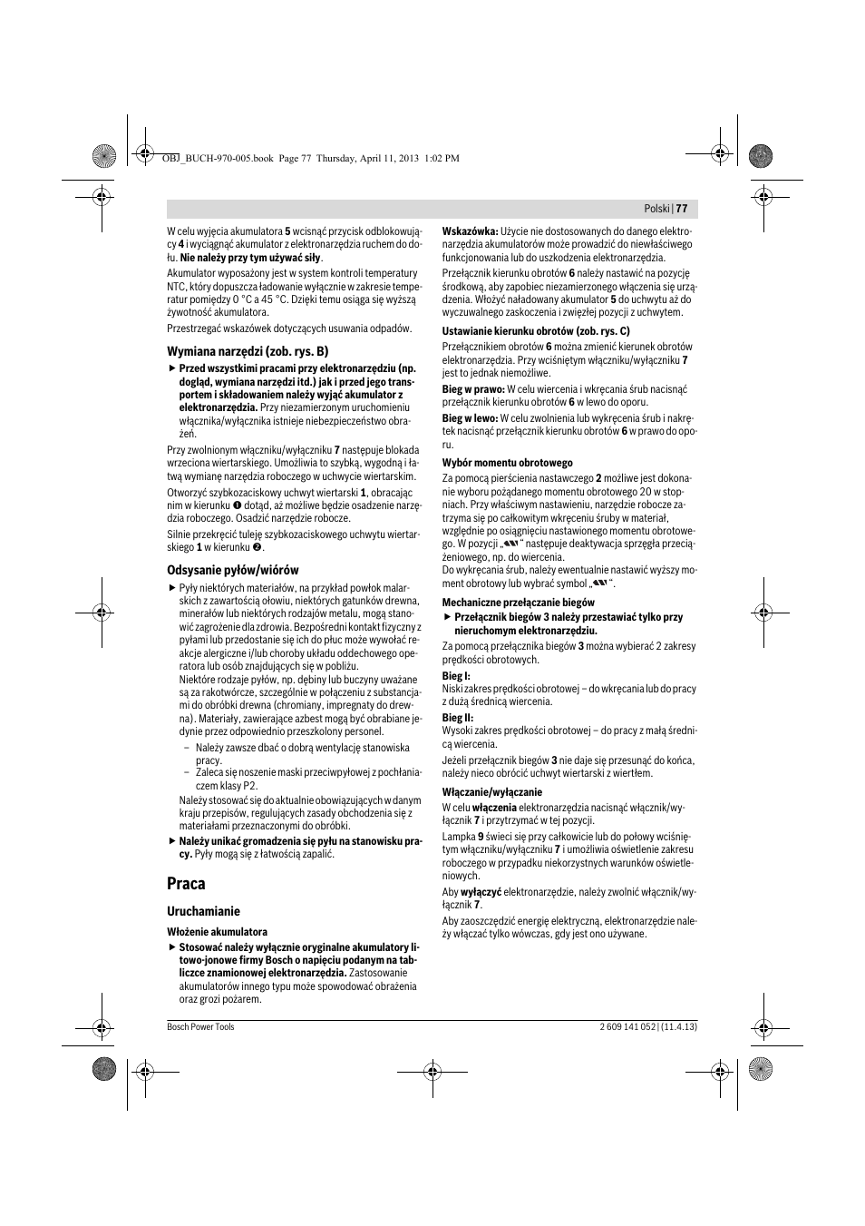 Praca | Bosch GSR 10,8-2-LI Professional User Manual | Page 77 / 169