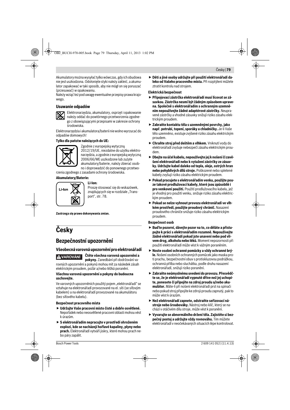 Česky, Bezpečnostní upozornění | Bosch GSR 10,8-2-LI Professional User Manual | Page 79 / 169