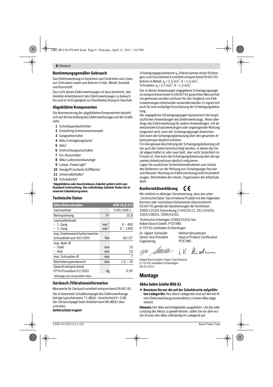 Montage | Bosch GSR 10,8-2-LI Professional User Manual | Page 8 / 169