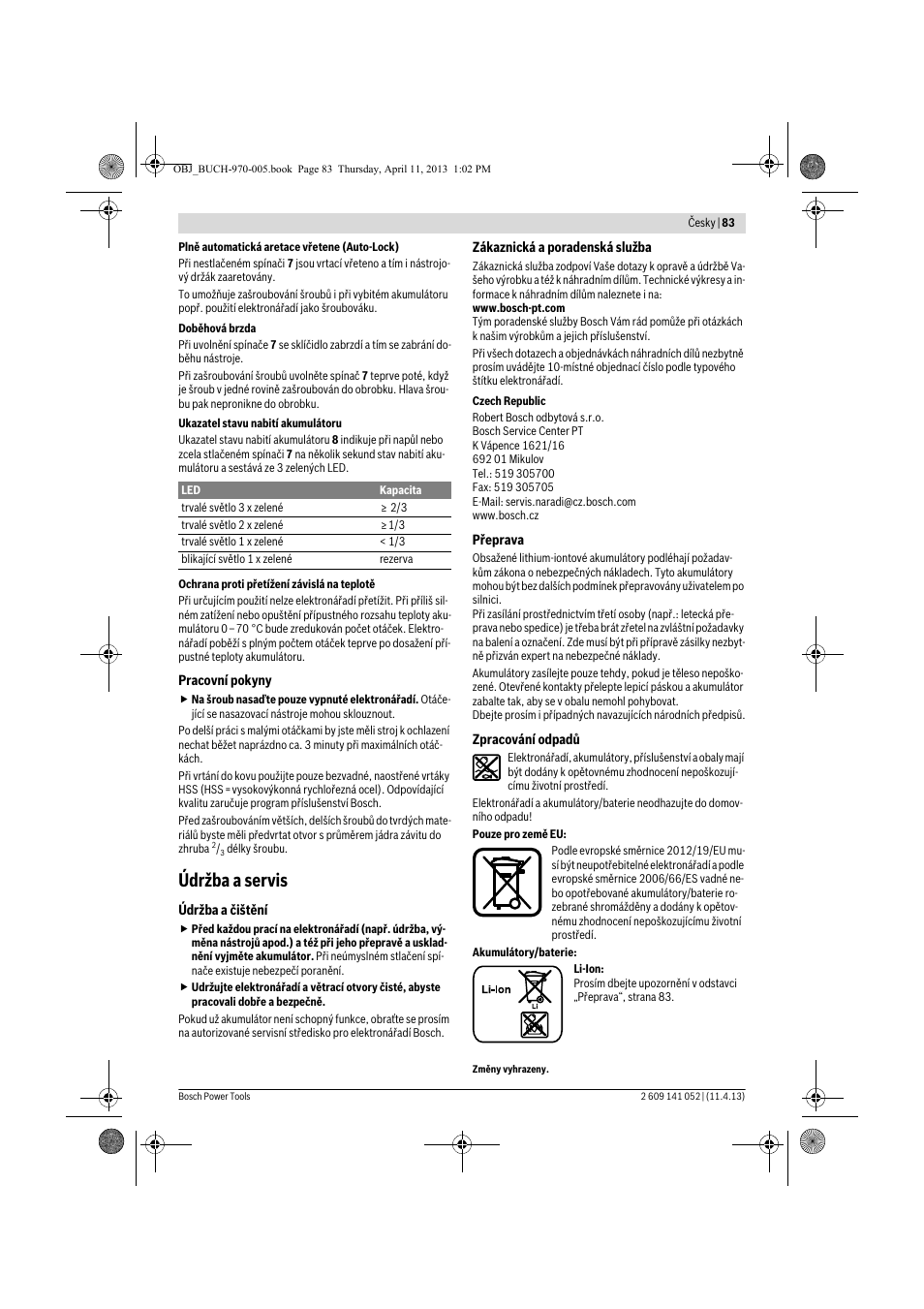 Údržba a servis | Bosch GSR 10,8-2-LI Professional User Manual | Page 83 / 169