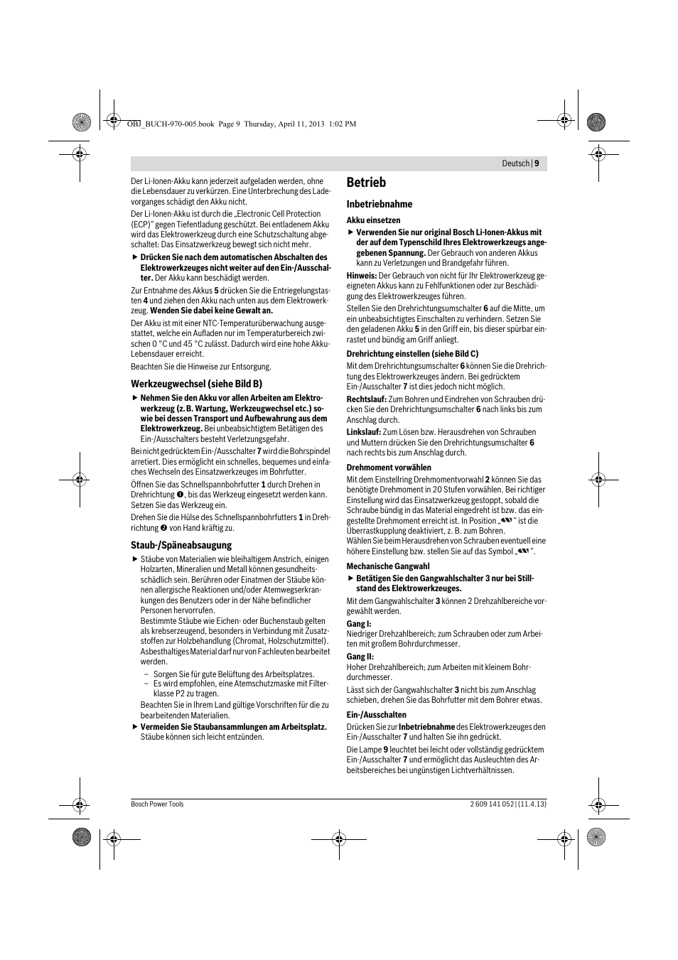 Betrieb | Bosch GSR 10,8-2-LI Professional User Manual | Page 9 / 169