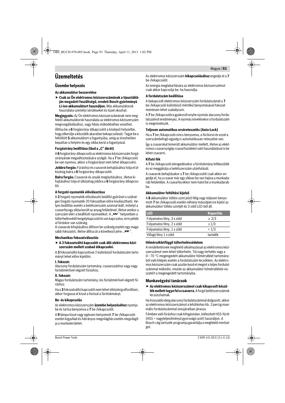 Üzemeltetés | Bosch GSR 10,8-2-LI Professional User Manual | Page 93 / 169