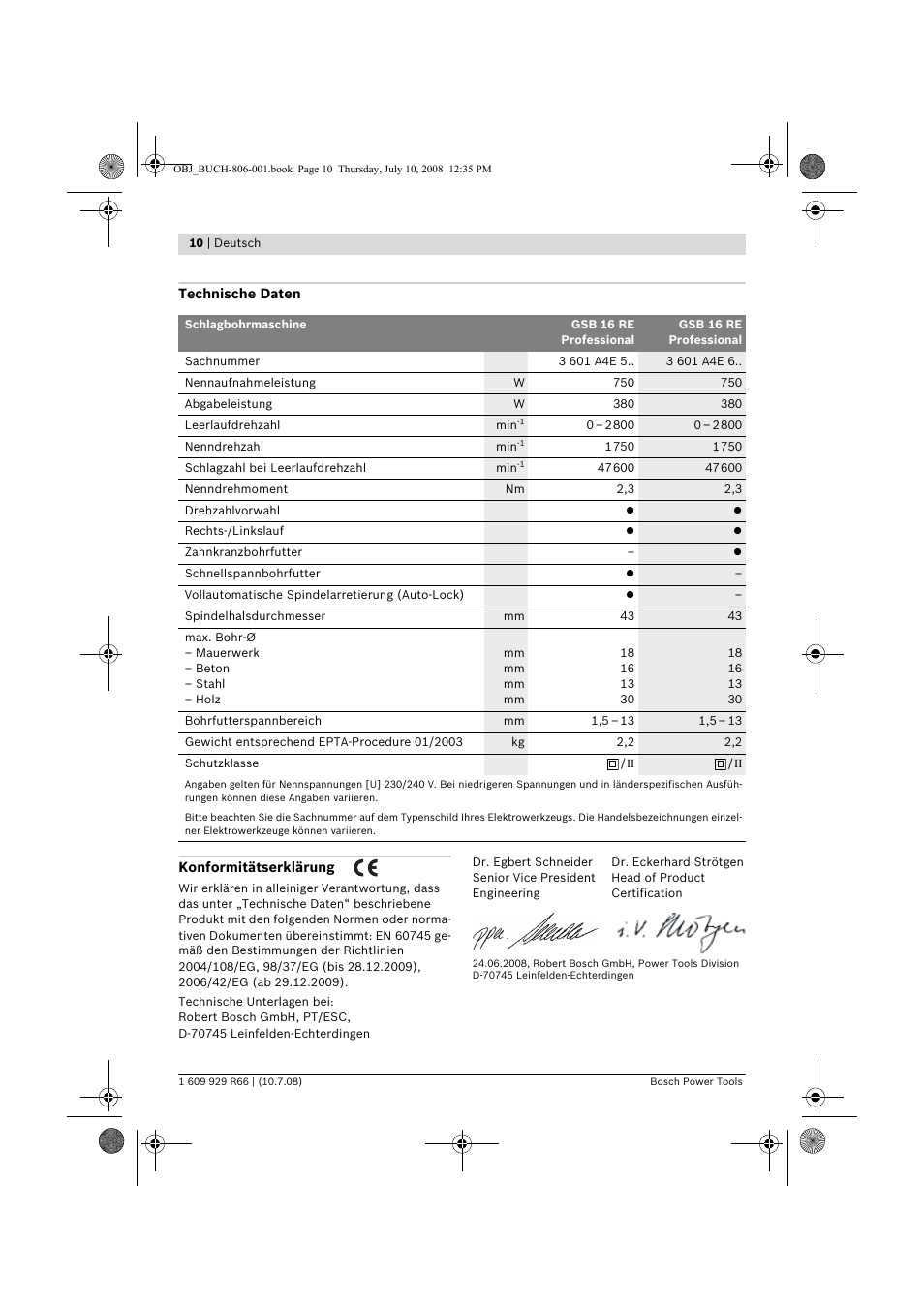 Bosch GSB 16 RE Professional User Manual | Page 10 / 229