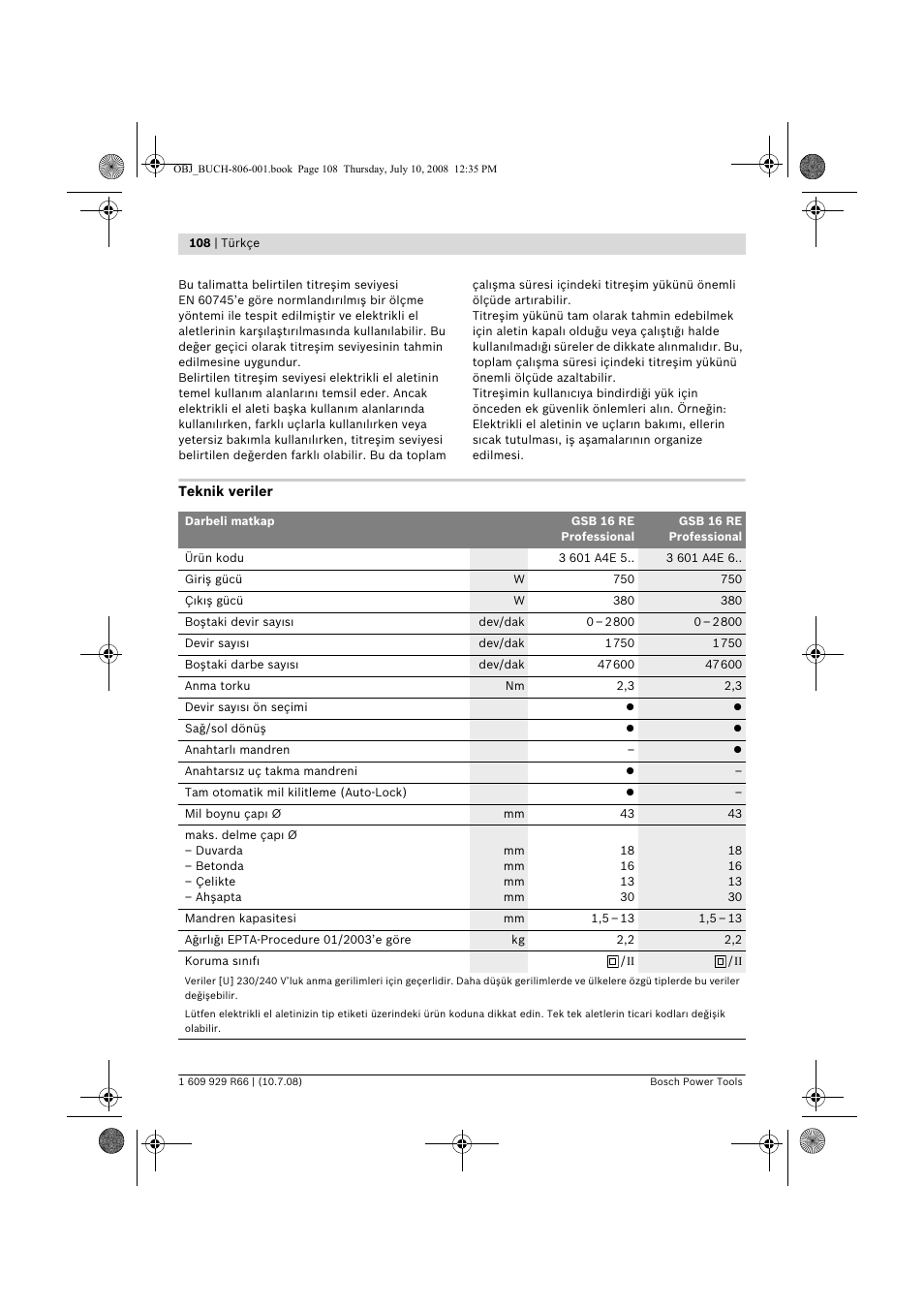 Bosch GSB 16 RE Professional User Manual | Page 108 / 229