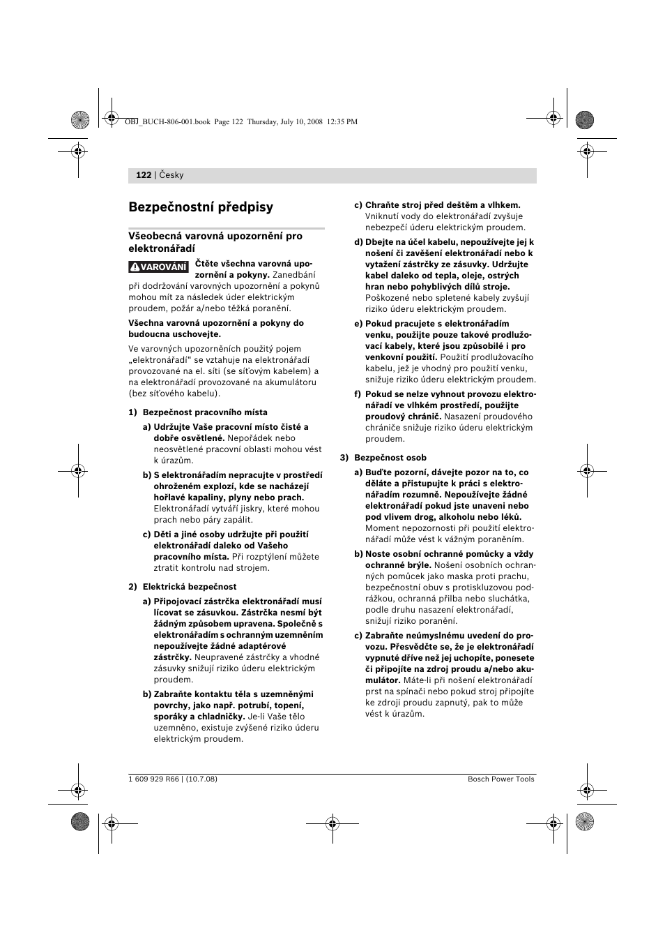 Bezpečnostní předpisy | Bosch GSB 16 RE Professional User Manual | Page 122 / 229
