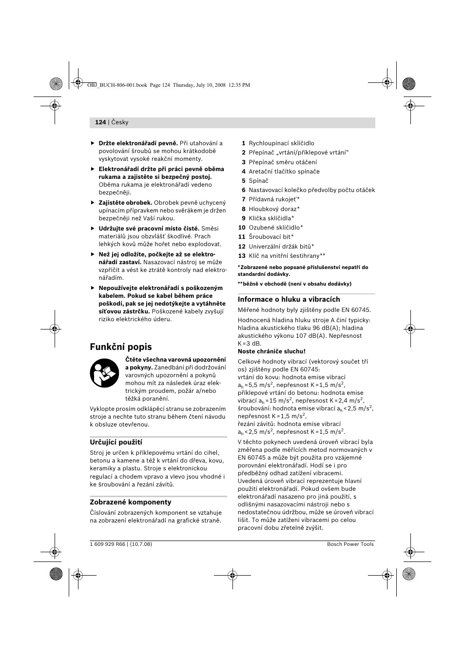 Funkční popis | Bosch GSB 16 RE Professional User Manual | Page 124 / 229